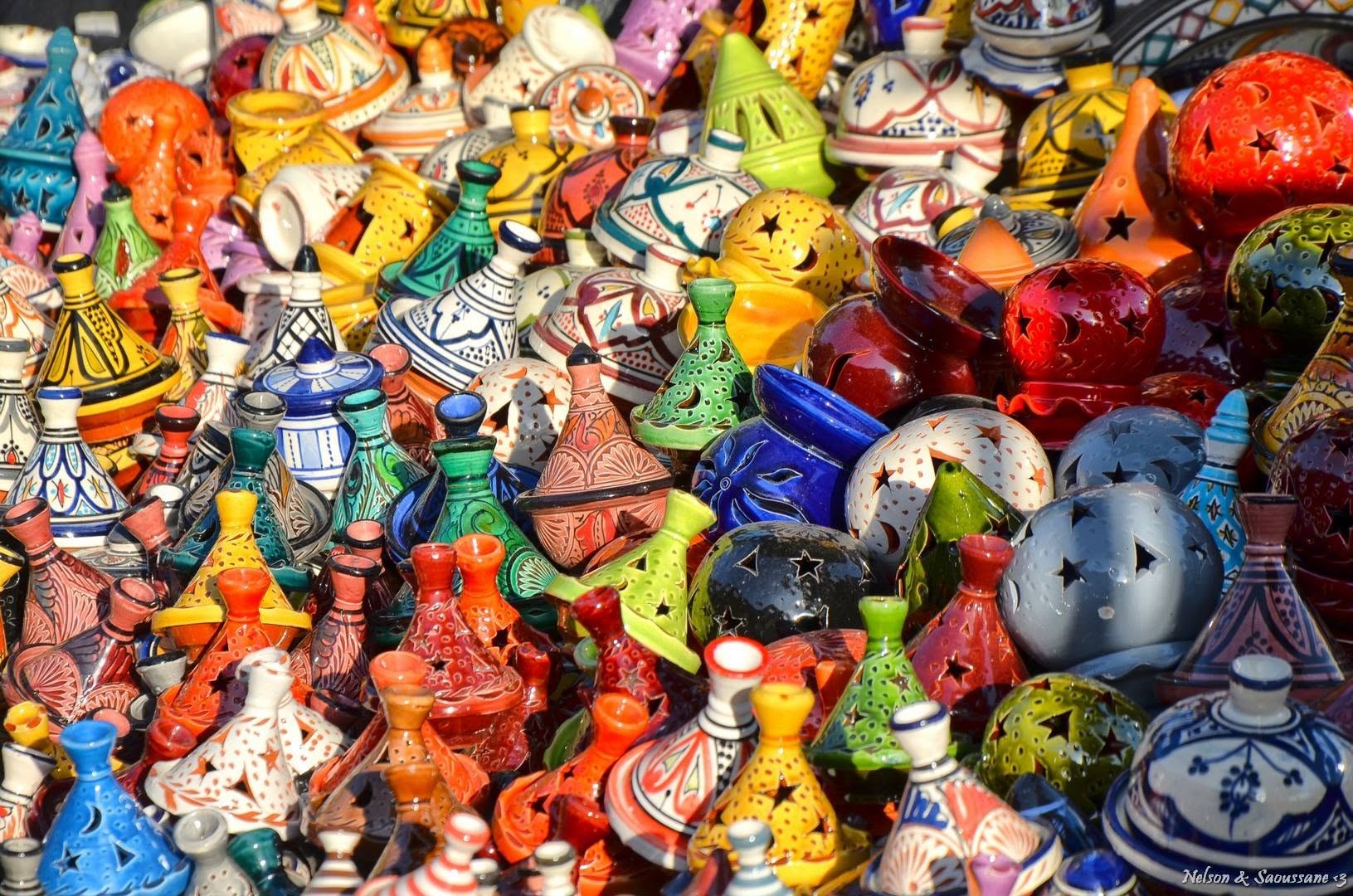 Painted tagine pots in a medina shop