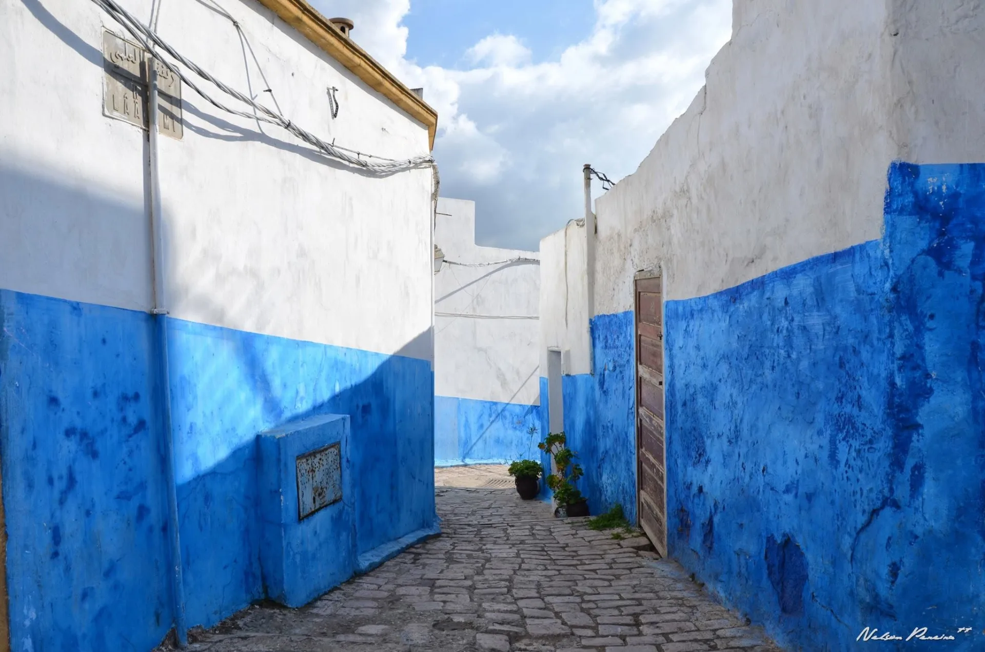 Blue and white street in the Kasbah of the Udayas