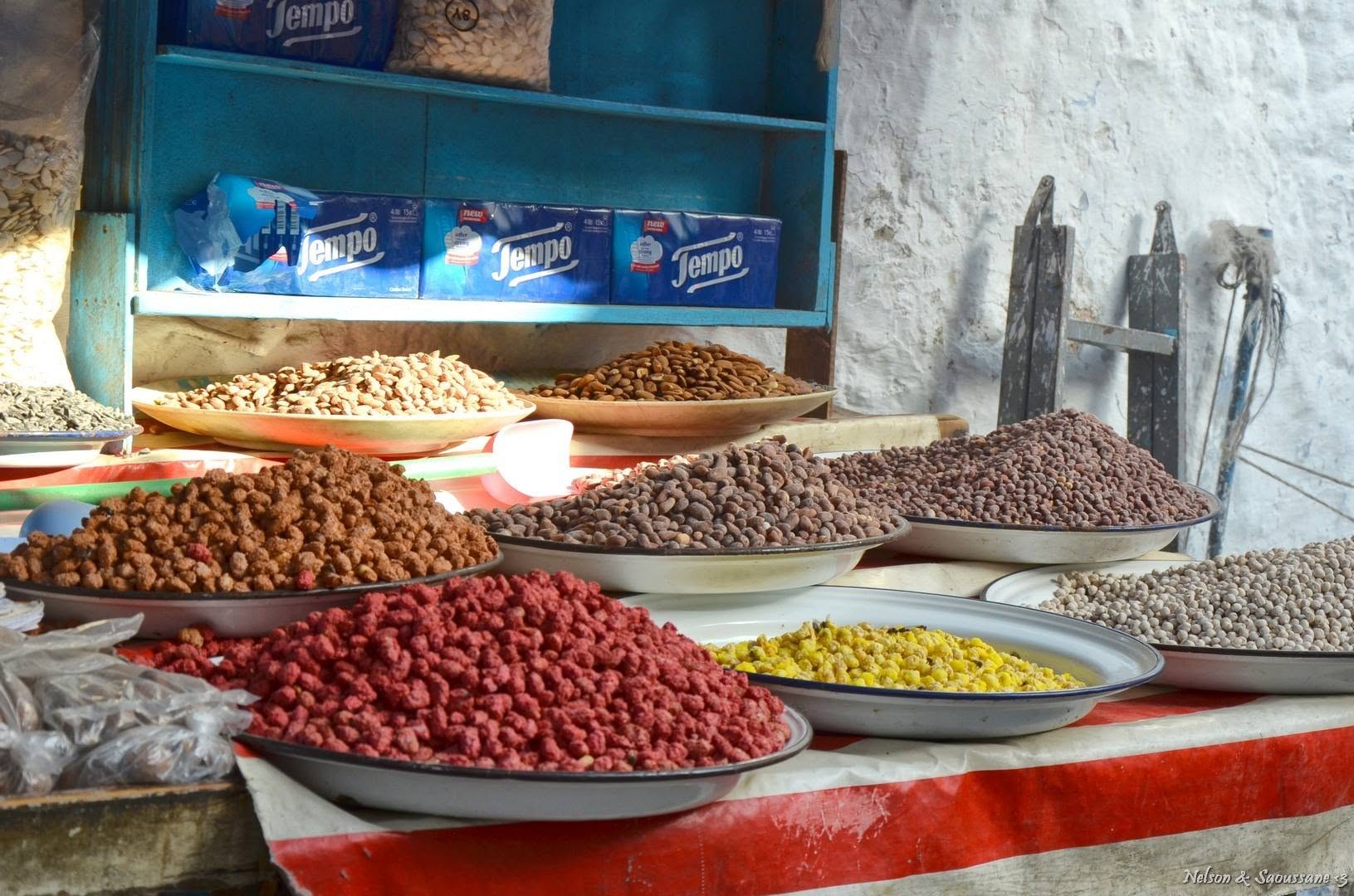 Nuts and spices at a medina stall