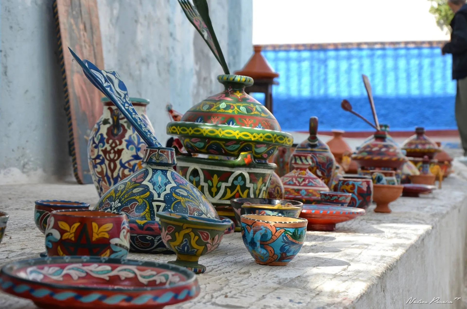 Painted pottery in a Kasbah shop